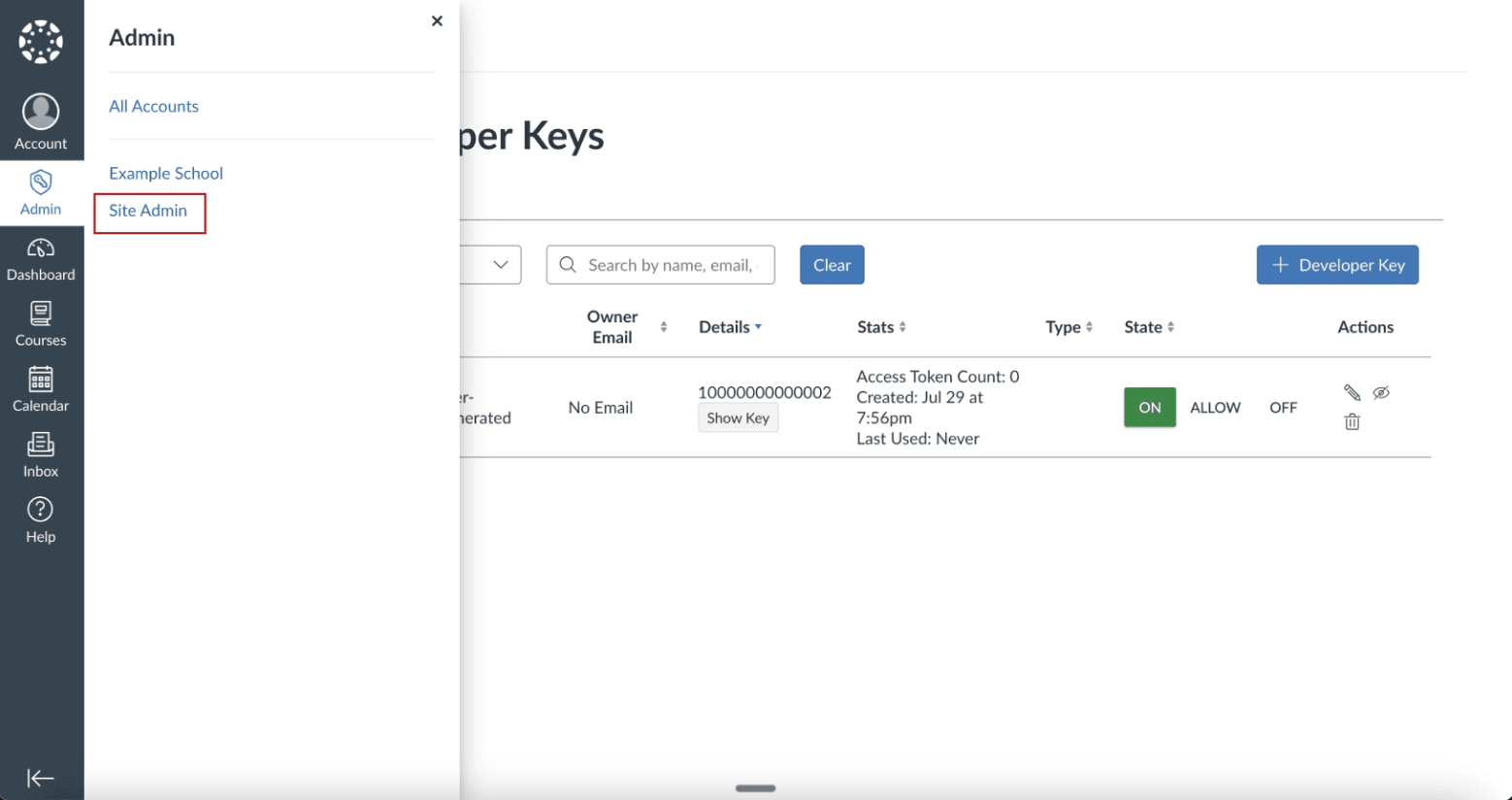 Navigate to Site Admin