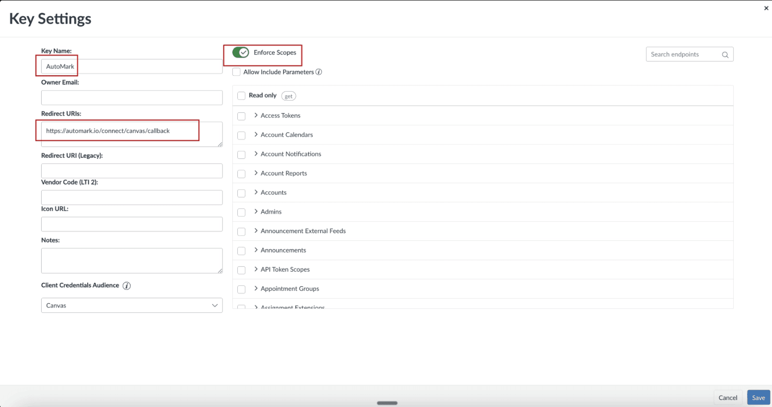 Configure API Key settings