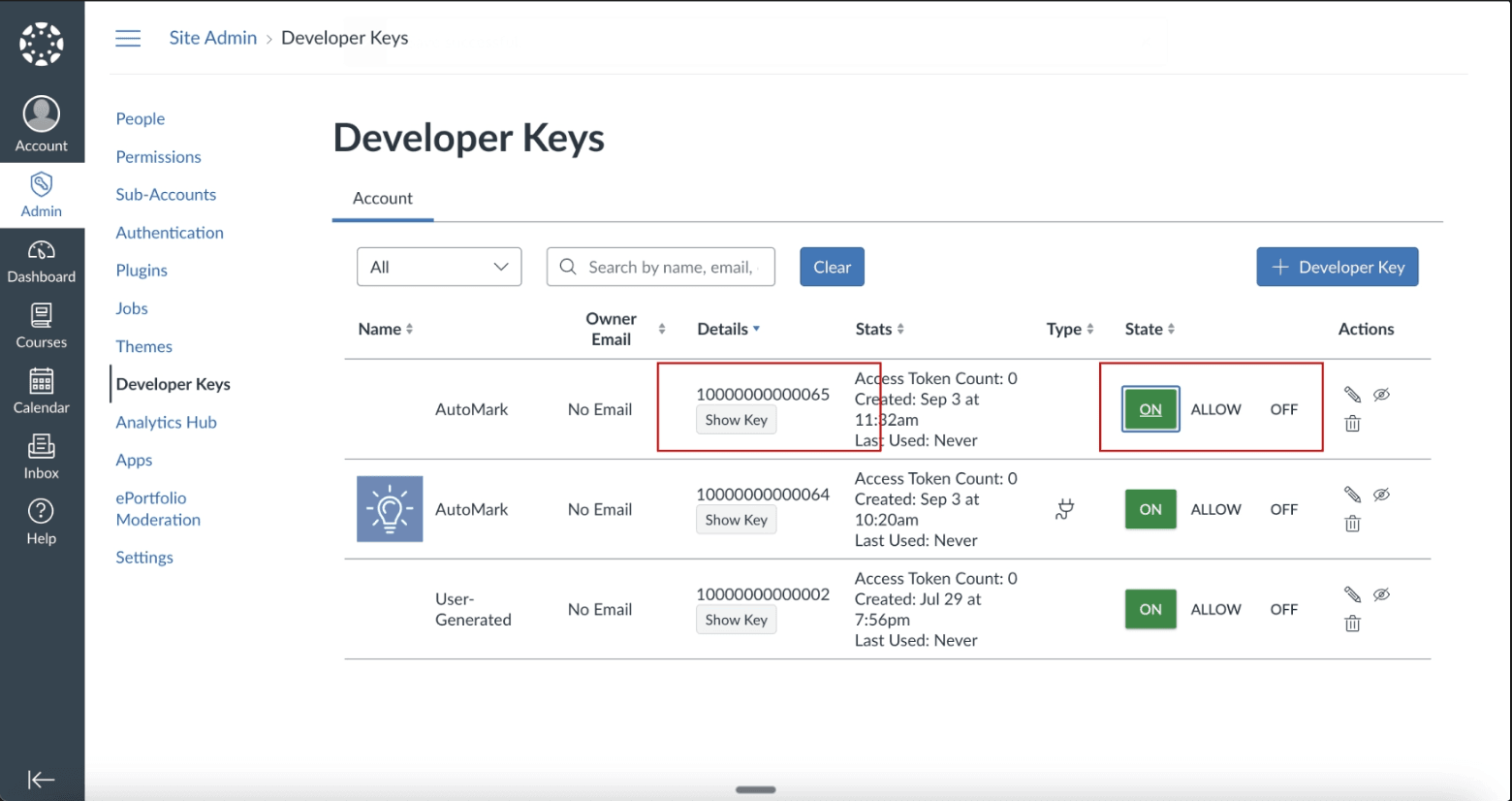 Activate key and copy credentials