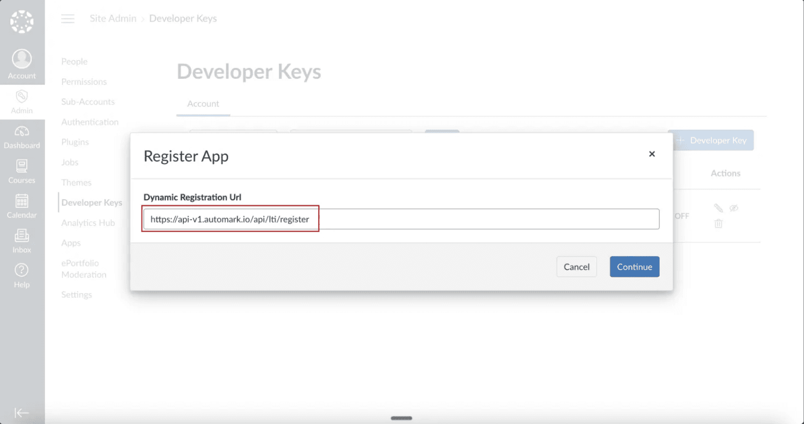 Enter registration URL
